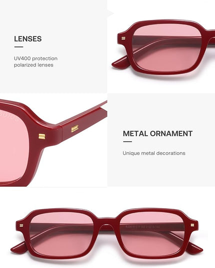 SOJOS Trendy Rectangle Polarized Sunglasses Womens Mens, Small Retro Fashion Thin Slim Square Sunnies SJ2610