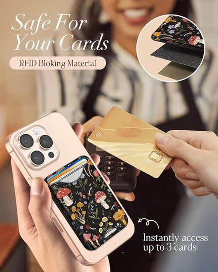 Shorogyt Compatible with Magsafe Wallet Magnetic Card Holder - Mushroom Plant Phone Wallets for Women Teen Girls Cute for iPhone 17/16/15/14/13/12 Series Slim for Apple Mag RFID Magnet, Fit 3 Cards