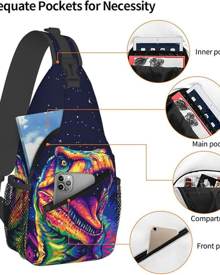 Animal Face Sling Bag Crossbody Bags Chest Bag Backpack for Travel Running and Hiking for Men Women Colorful Dinosaurs
