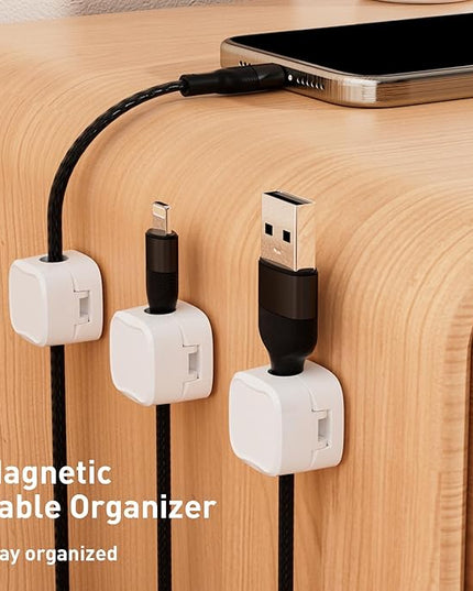 12 Pack Cable Clips, Cord Organizer, Cord Holder for Nightstand, Magnetic Cord Organizer, Strong Adhesive Charging Cable Keeper, Clip Holder