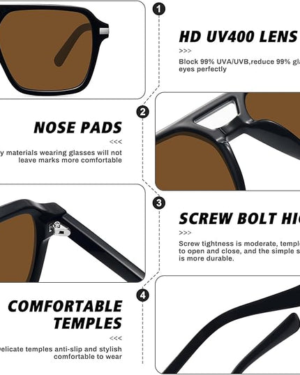 Retro Aviator Sunglasses for Women Men Trendy Classic Square 70s 80s 90s Vintage Shades Double Bridge Aviators FZN813