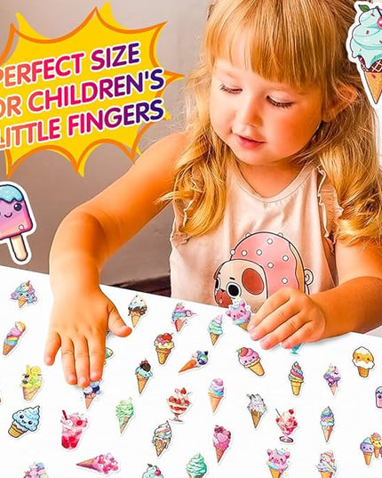 Ice Cream Cone Vinyl Stickers for Kids Girls Boys|100 Pcs| Popular Waterproof Stickers for Laptop Water Bottle Phone Cup Tablet Luggage Car Flasks Scrapbook, Cartoon Decals Pack(Ice Cream Cone-50Pcs)