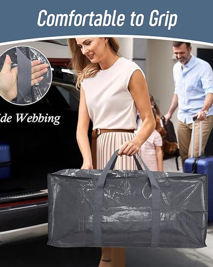 12 Pack Extra Heavy Duty Large Moving Bags with Strong Zipper & Comfortable Handles, Sturdy & Durable Clothes Storage Bags Totes Bins, Packing Moving Boxes for College Supplies, Gray