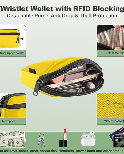 Clip and Go Strap for Phone with Wallet Crossbody, Adjustable Phone Lanyard with Detachable RFID Wristlet Wallet & Ultra-Thin 360° Rotatable Metal Tabs for All Smartphones (Yellow)
