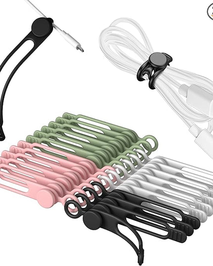 24Pcs Nearockle Silicone Cable Ties 3 Inch Cord Organizer, Reusable Small Zip Ties Cable Organizer for Charging Cords Earphone Computer Wire, Office Desk Cable Management Travel Accessories(4 Colors)