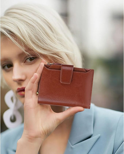 FALAN MULE Small Wallet for Women Leather Bifold Compact RFID Blocking Small Womens Wallet Purse