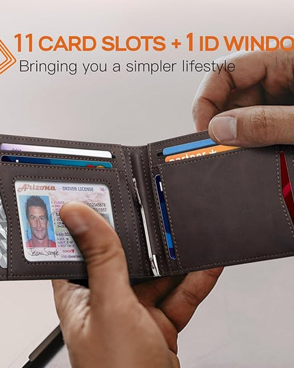 RUNBOX Slim Wallet for Men Genuine Leather RFID Blocking Bifold Minimalist Front Pocket Mens Wallet with Money Clip Thin Gift Box