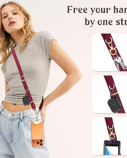 WEZEBEL Red Women’s Crossbody Strap for Cell Phone, Adjustable Nylon Lanyard & Accessory Kit for iPhone for Everyday Carry