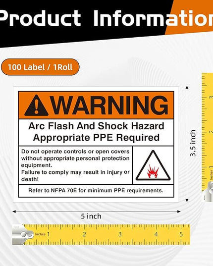100 PCS Warning Arc Flash and Shock Hazard Label - 3.5 x 5 Black & Orange Electrical Safety Warning Decal High Performance Polyester Safety Sticker Signs for The Workplace