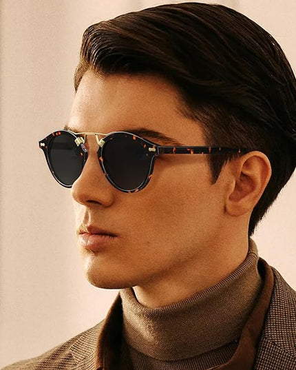 CARFIA Small Face Acetate Polarized Sunglasses for Women UV Protection, Retro Double Bridge Eyewears Metal Brow Round Sunnies