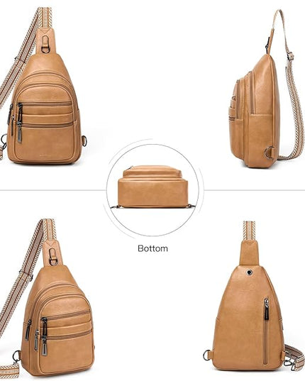 Sling Bag for Women Cross Body Purse Fanny Pack Sling Backpack Vegan Leather Shoulder Crossbody Bag Travel Tan