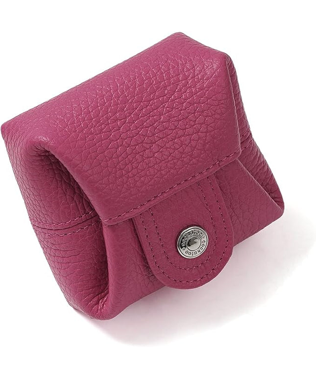 Cockatoo Genuine Leather Coin Pouch Change Holder, Mini Snap Pocket Wallet for Men Women (Fuchsia, Large)