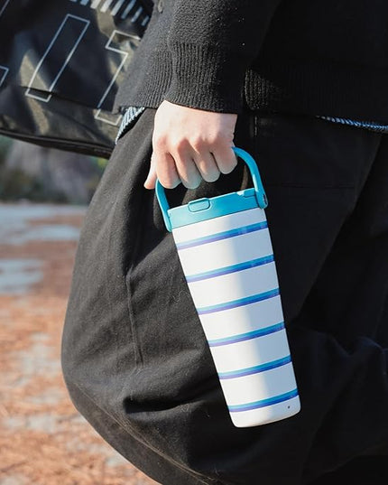 BOTTLE BOTTLE Insulated Tumbler with Handle & Straw Lid, 30oz Stainless Steel Leak-Proof Water Bottle for Hot & Cold Drinks, Add Ice Without Unscrewing, BPA-Free for Travel, Sports, Office(Stripe)