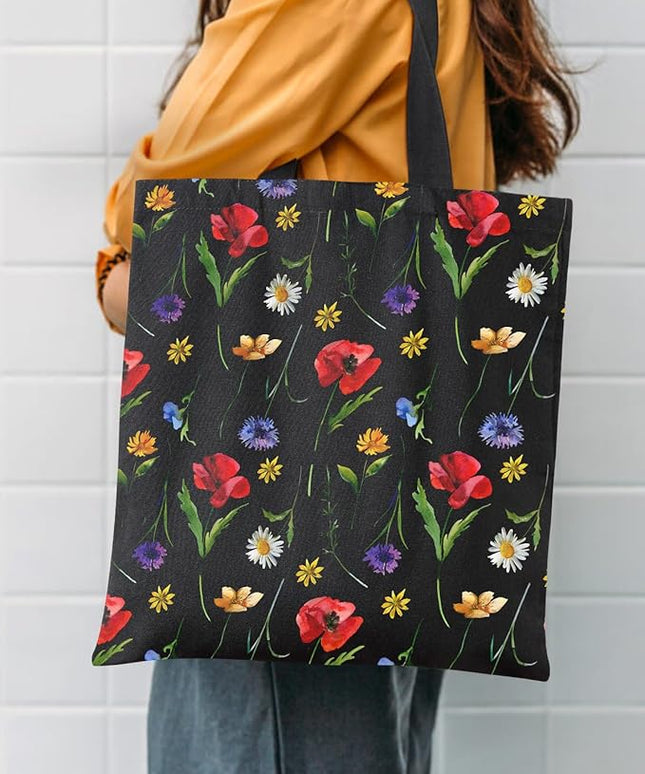 AUSVKAI Canvas Tote Bag Aesthetic for Women, Cute Reusable Cloth Cotton Bags for College Shopping Beach Grocery Trendy Gifts