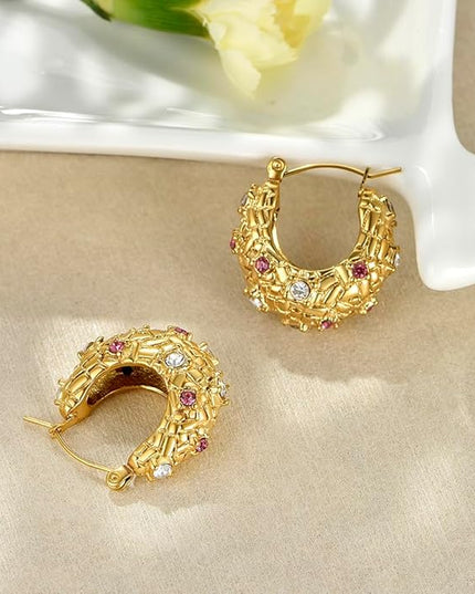 18K Gold Plated Chunky Hoop Earrings for Women Fashion Thick Gold Hoops Set Jewelry for Birthday Christmas Gifts