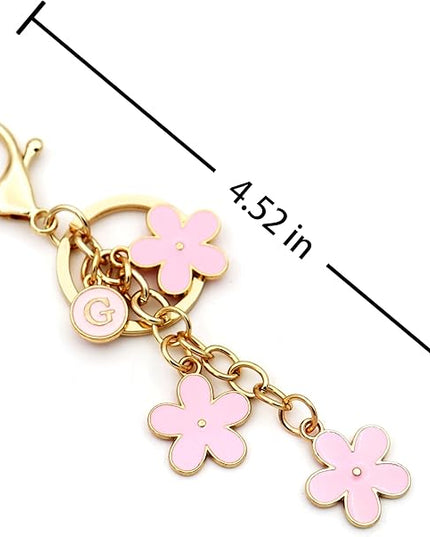 Cute Initial Letter Keyring for Women Girls Nice Flower Keychains for Handbag Backpack
