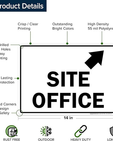 Site Office Up Right Arrow Sign, 10x14 Inches, 55 mil thick HDPS (high density polystyrene), Made in USA by My Sign Center