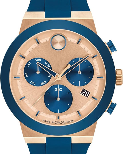 Movado Bold Fusion Men's Watch - Swiss Quartz Chronograph Movement, Silicone Strap - 5 ATM Water Resistance - Luxury Fashion Timepiece for Him - 44.50mm