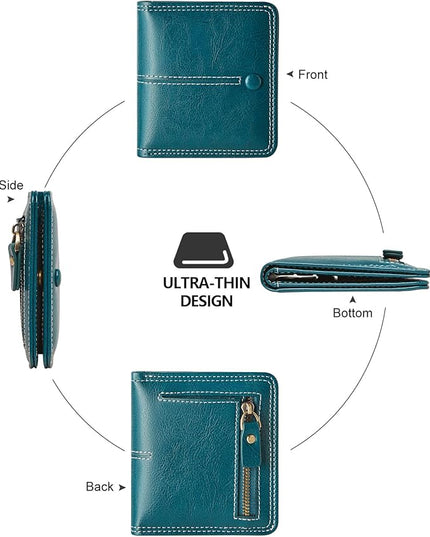 TFKGS Slim Wallet for Women RFID Wallet Women Small Wallets Woman Thin Credit Card Holder RFID Blocking Bifold Compact Pocket Ladies Leather Peacock Blue Mini Purse