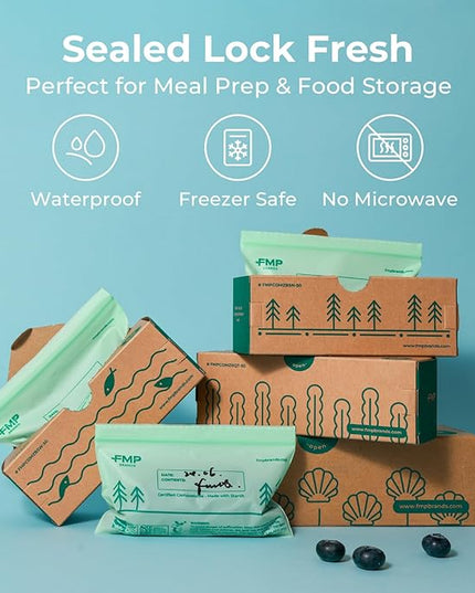 Fit Meal Prep 100% Compostable Food Storage Bags Set, Resealable Bags Plant-Based Freezer Bag for Food, ASTM D6400, US BPI & EU OK Compost Certified