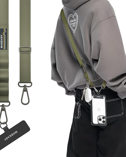 MAGEASY Universal Cell Phone Lanyard Crossbody - Anti-Theft Crossbody Phone Strap for iPhone 16 Pro Max & Most Smartphones, for Men & Women | 20mm (Army Green)