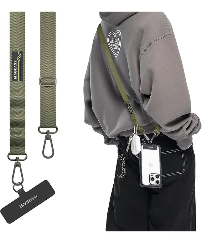 MAGEASY Universal Cell Phone Lanyard Crossbody - Anti-Theft Crossbody Phone Strap for iPhone 16 Pro Max & Most Smartphones, for Men & Women | 20mm (Army Green)