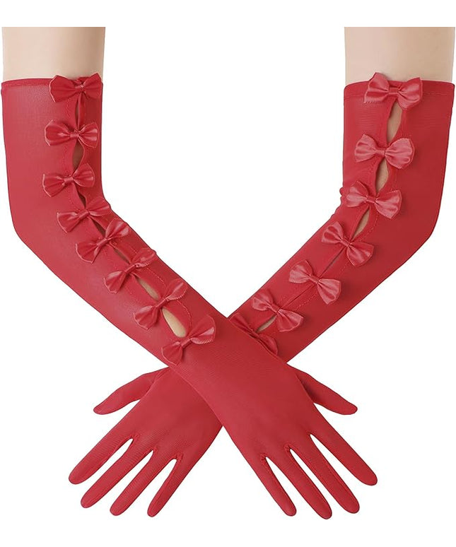 BABEYOND Lace Gloves for Women - Princess Gloves Long Stretchy Bow Mesh Tulle Sheer for Costume Opera Party