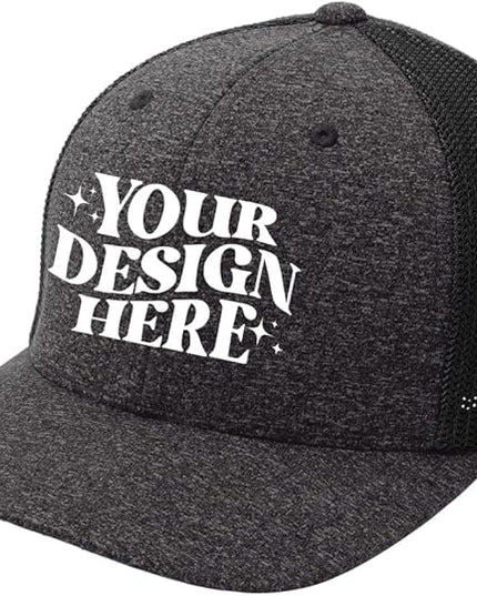 INK STITCH C302 Custom Embroidery Add Logo Texts Melange Mesh Back Trucker Cap
