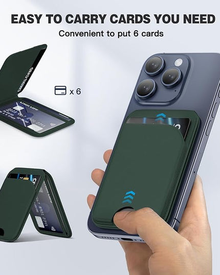 Mag-Safe Wallet Strongest Magnetic Lightweight Phone Wallet Stand Adjustable Leather Card Holder for iPhone 17/16/15/14/13/12 Series, Not for iPhone 13/12 Mini (Green)