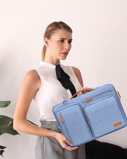MOSISO 360 Protective Laptop Shoulder Bag,15-15.6 inch Computer Bags Compatible with MacBook Pro 16 inch, HP, Dell, Lenovo, Asus Notebook,Side Open Messenger Bag with 4 Zipper Pockets, Sky Blue