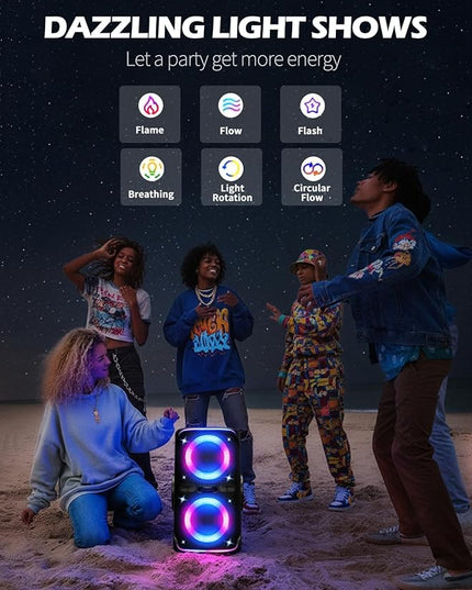 Party Bluetooth Speaker - 240W Peak Loud Speaker, Dazzling Light Show, Deep Bass, IPX4 Waterproof, 15H Battery, TWS Pairing, BT 5.3 Wireless, Portable for Home/Outdoor/Beach/Pool Party