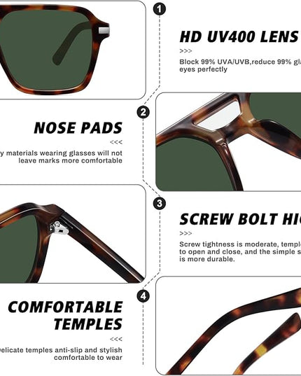 Retro Aviator Sunglasses for Women Men Trendy Classic Square 70s 80s 90s Vintage Shades Double Bridge Aviators FZN813