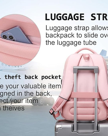 Laptop Backpack,Business Travel Anti Theft Slim Durable Laptops Backpack with USB Charging Port,Water Resistant College Computer Bag for Women & Men Fits 15.6 Inch Laptop and Notebook-Light Pink