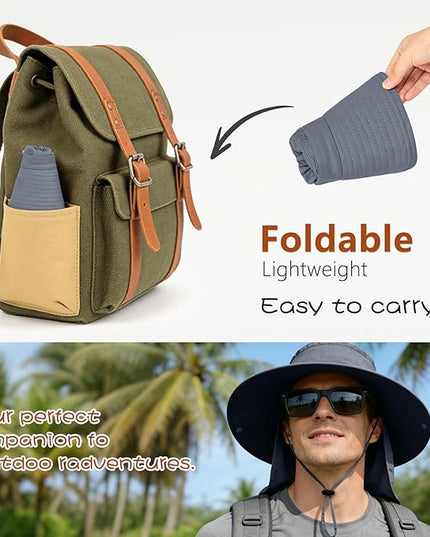 ZOORON Sun Hats for Men Women Fishing Hat with Neck Flap,UPF 50+ Sun Hat Waterproof Wide Brim Bucket Hats for Safari Hiking