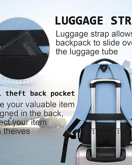 Laptop Backpack,Business Travel Anti Theft Slim Durable Laptops Backpack with USB Charging Port,Water Resistant College Computer Bag for Women & Men Fits 15.6 Inch Laptop and Notebook-Pale Blue