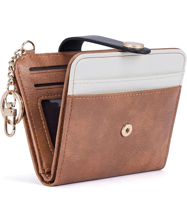 POIUGOYA Slim Wallet for Women,RFID Blocking Bifold Credit Card Holder with Zipper Coin Pocket,ID Window,Keychain