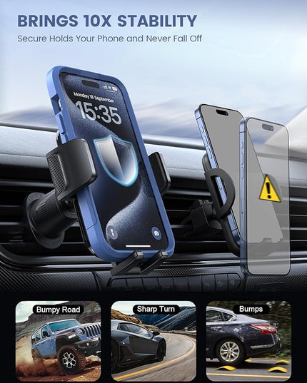 Lamicall 2026 Wider Clamp & Metal Hook Car Phone Holder Vent [Thick Cases Friendly] Phone Holders for Your Car Mount Automobile Hands Free Cradle Air Vent for iPhone 17 16 15 Pro Max Dark Grey