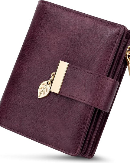 HUANLANG Small Wallets for Women Rfid Blocking Leather Bifold Credit Card Holder Ladies Wallet Zipper Pocket with ID Window