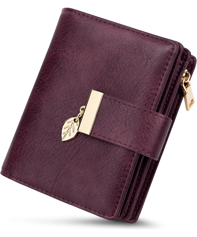 HUANLANG Small Wallets for Women Rfid Blocking Leather Bifold Credit Card Holder Ladies Wallet Zipper Pocket with ID Window