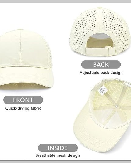 Xinveen Quick Dry Baseball Cap Curved Brim Snapback Hat Laser Cut Mesh Ball Cap Golf Ball Cap for Men Women