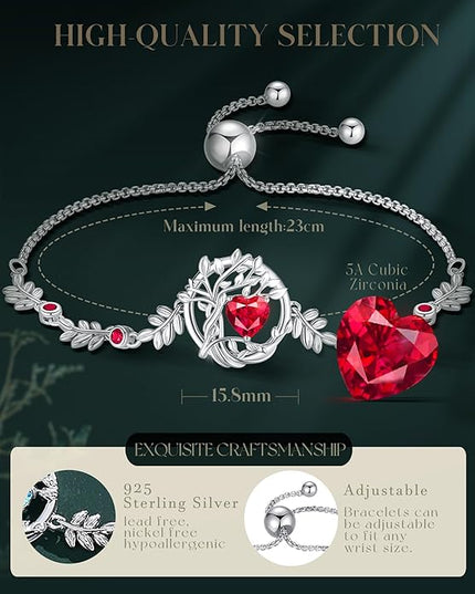 FANCIME Tree of life Birthstone Bracelet for Women Sterling Silver Tree Jewelry Birthstone Charm Bracelet Gemstone Anniversary Birthday Christmas Gifts for Wife Mom Her