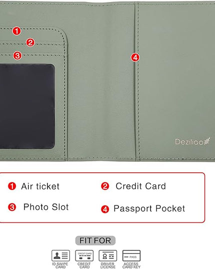 Deziliao Passport Holder,Passport Holder Card Slots, Passport and Vaccine Card Holder Combo, Cute Passport cover for Women and Men, with Waterproof Rfid Blocking, Passport Travel Wallet(Moss green)