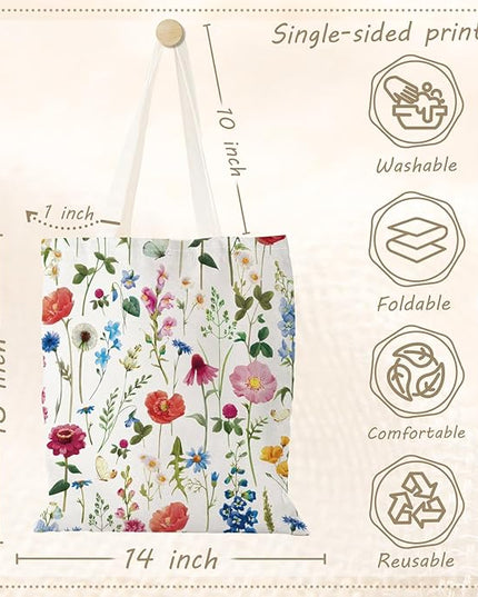 Aesthetic Canvas Tote Bag with Zipper Pockets & Snaps for Women,Reusable Shopping Grocery Bags Gifts -Work, Gym