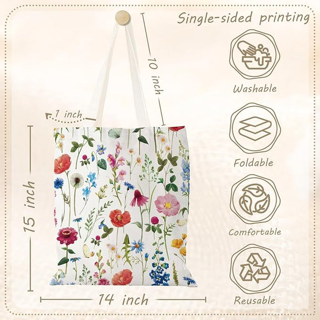 Aesthetic Canvas Tote Bag with Zipper Pockets & Snaps for Women,Reusable Shopping Grocery Bags Gifts -Work, Gym