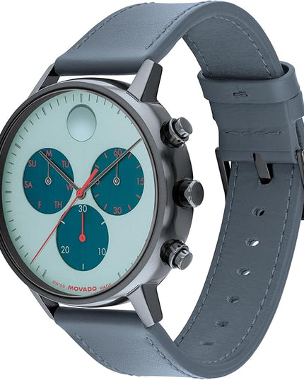 Movado Face Watch - Swiss Quartz Chronograph, Leather Strap - Classic, Timeless Luxury Fashion Timepiece for Him or Her - 43mm