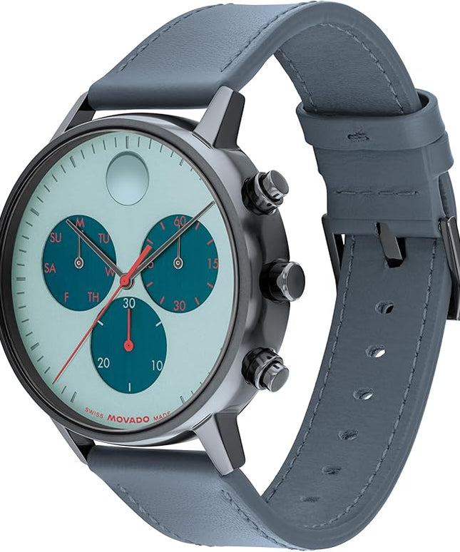Movado Face Watch - Swiss Quartz Chronograph, Leather Strap - Classic, Timeless Luxury Fashion Timepiece for Him or Her - 43mm