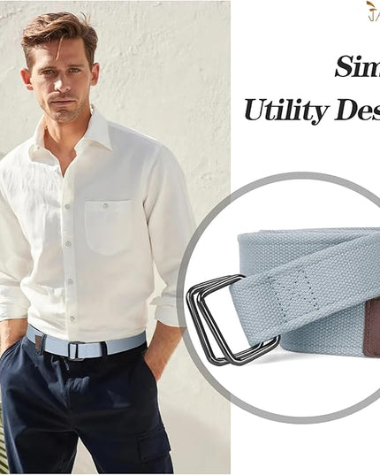 JASGOOD Men Canvas Fabric Belts Casual Web Cloth Belts with Black Double Ring Buckle 2 Pack