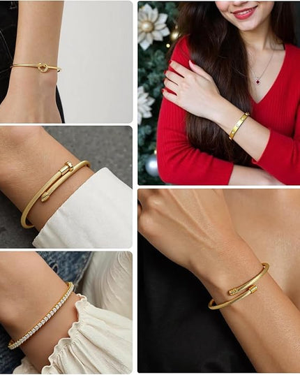 18 K Gold Plated Love Bangle Bracelet Stack Cuff Jewelry for Women Jewelry Set for Women Gift with Box