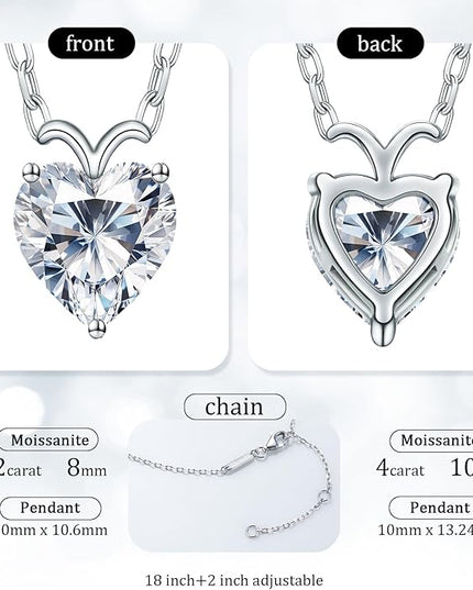 ForeverLove Heart Necklaces for Women, 4-2 Carats Heartshap Moissanite, Silver Pendant Jewelry, Anniversary Birthday Gifts for Wife, Girlfriend, Daughter, Mom