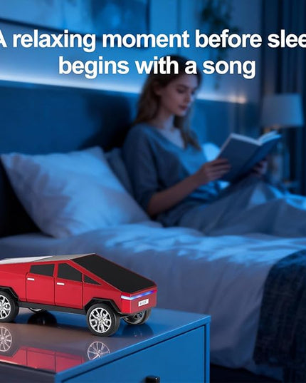 Futuristic Pickup Truck Bluetooth Speaker with LED Display Screen – TWS Stereo, FM Radio, USB/TF Playback, LED Headlights, Built-in Mic, Gift for Truck Fans, Auto Style Lovers&Tech Collectors (Red)